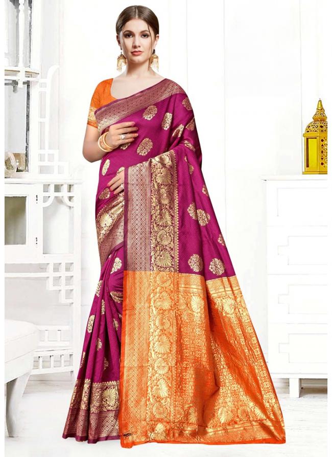 Top Dyed Silk Purple Traditional Wear Weaving Saree